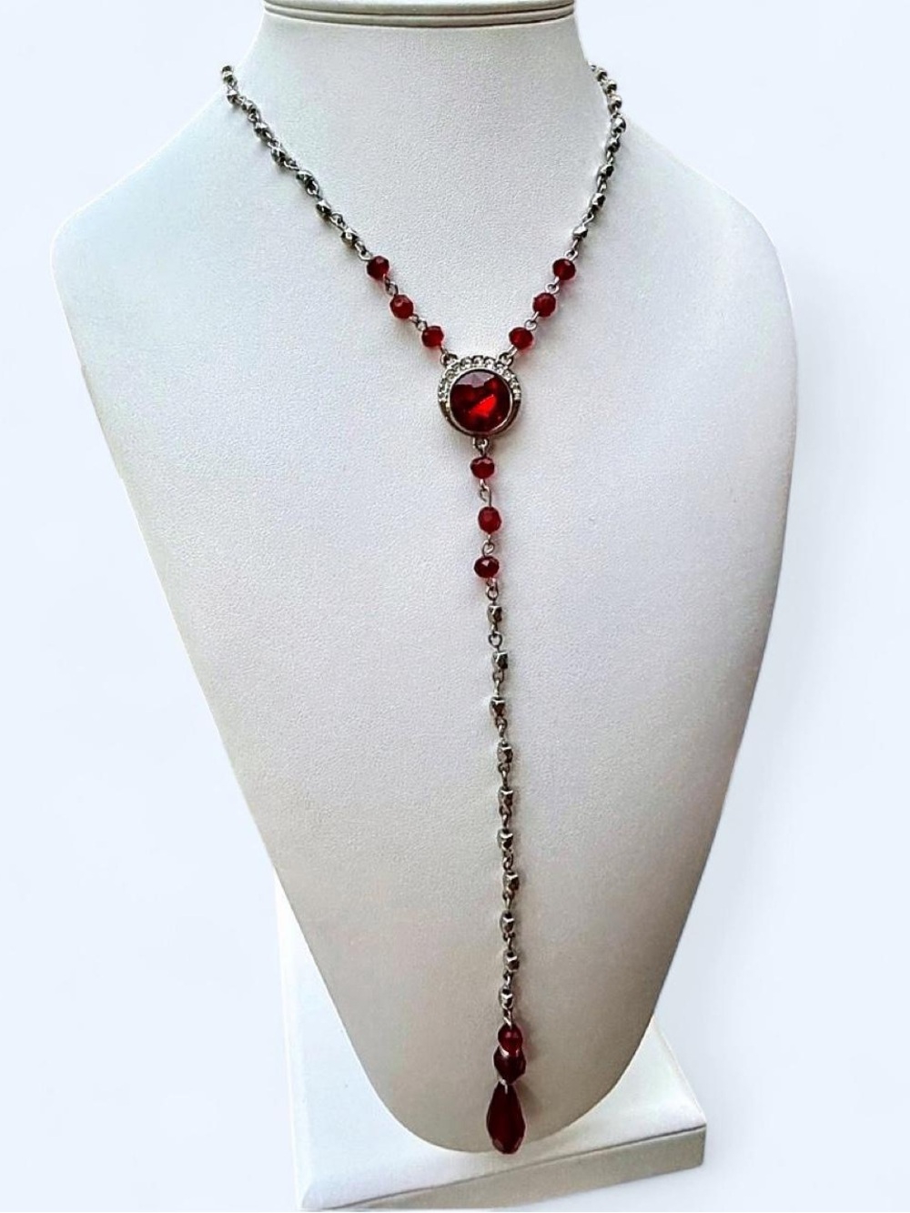 Cato Signed Gothic Crimson Red Beaded Y-Necklace Lariat